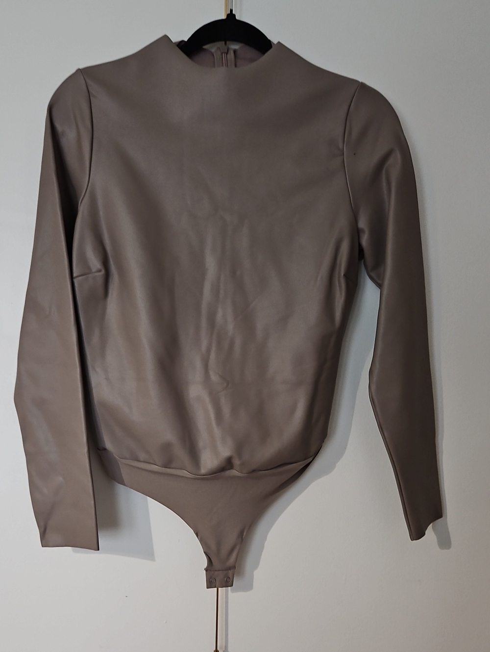 Skims Leather Like Taupe Long Sleeve One-Piece Bodysuit Size Xl